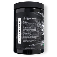 BLACKMARKET DEFY scoop of powder ready for mixing before training.