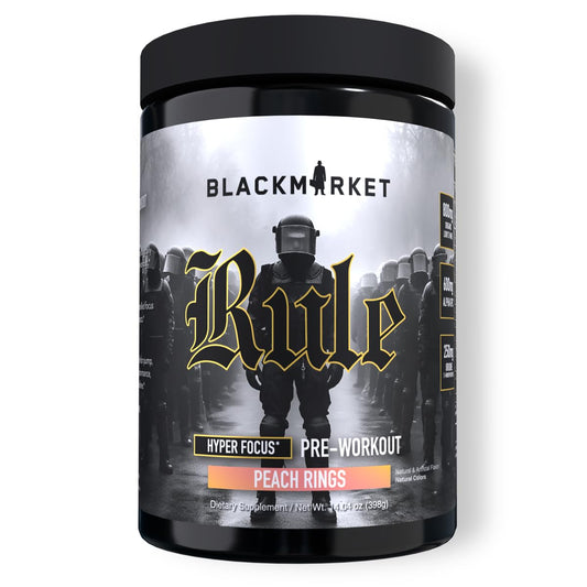 BLACKMARKET Rule peach rings tub front showing crave-worthy flavor for intense workouts
