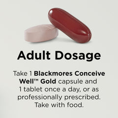 Packaging close-up highlighting Blackmores Conceive Well Gold branding.