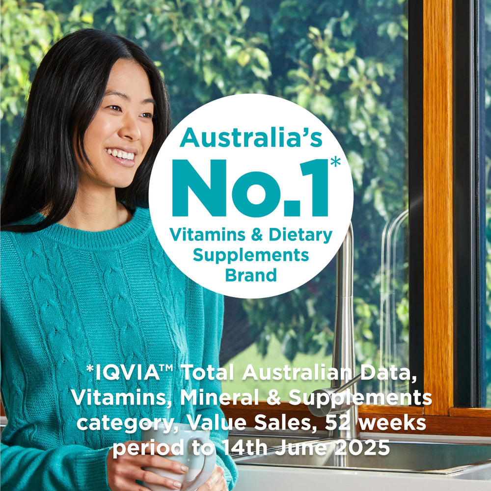 Pouring Blackmores Folate 500mcg tablets into a hand for daily use.