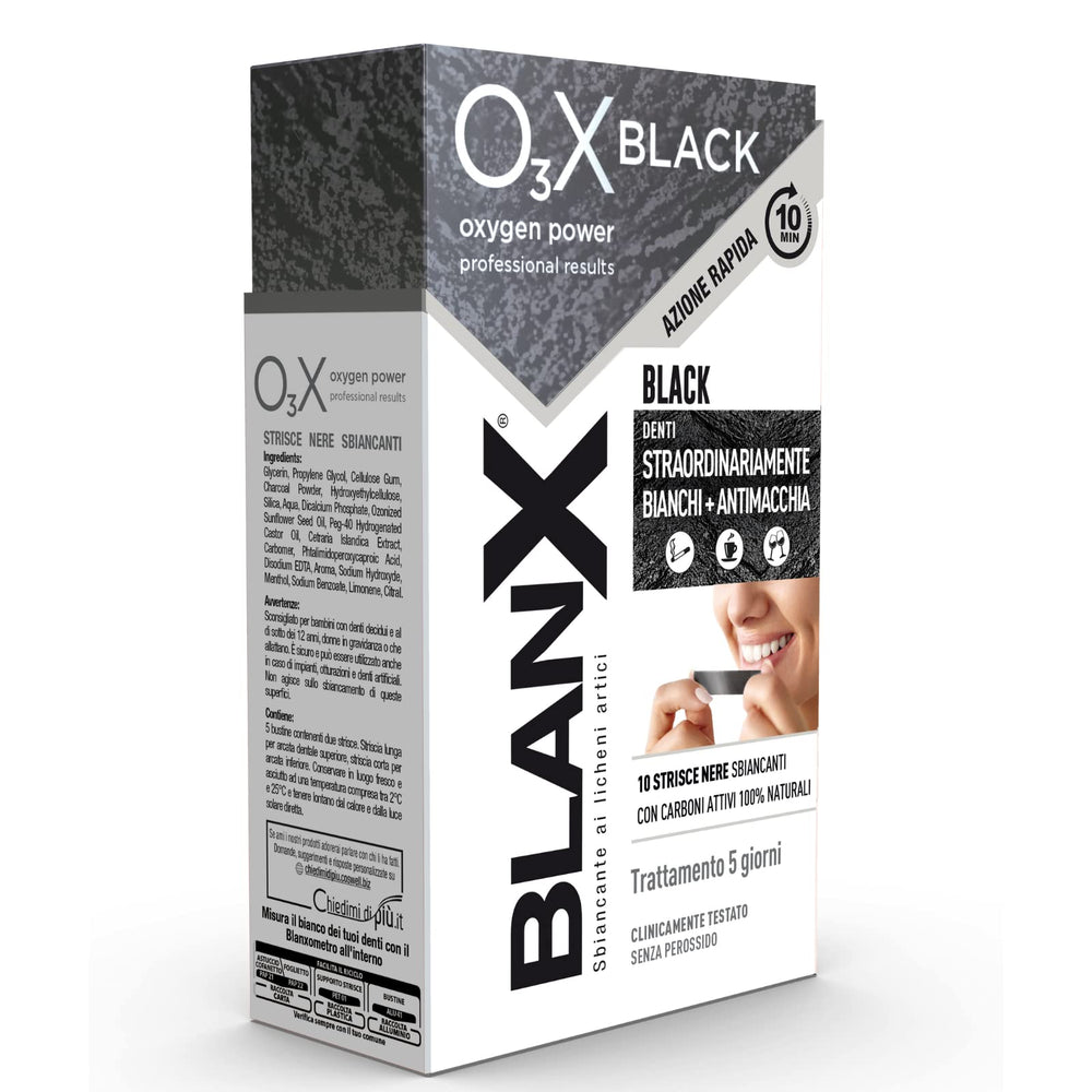 BLANX O3X Black uses activated carbon for natural whitening potential