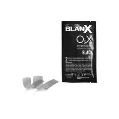 BLANX O3X Black strips placed on teeth delivery even contact for brightness