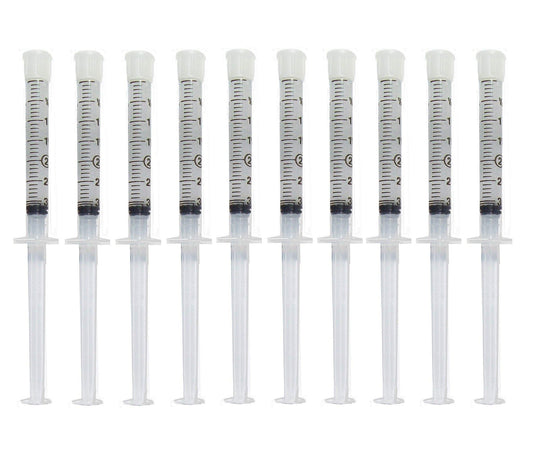 Bleach Pro Whitening gel syringe close-up showing a precise 3ml dose for application.