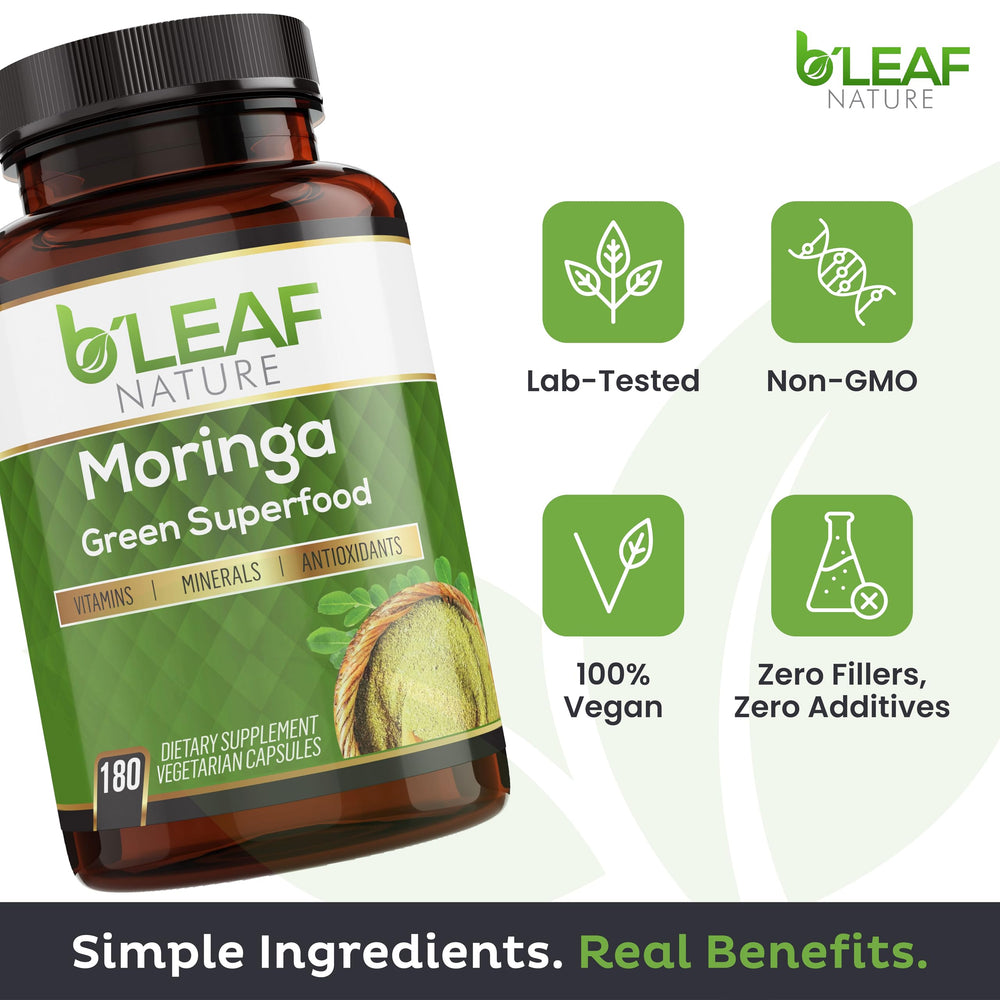 B’LEAF NATURE Moringa green leaf detail with fresh organic look.