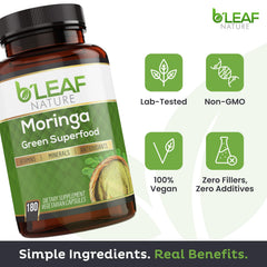 B’LEAF NATURE Moringa green leaf detail with fresh organic look.