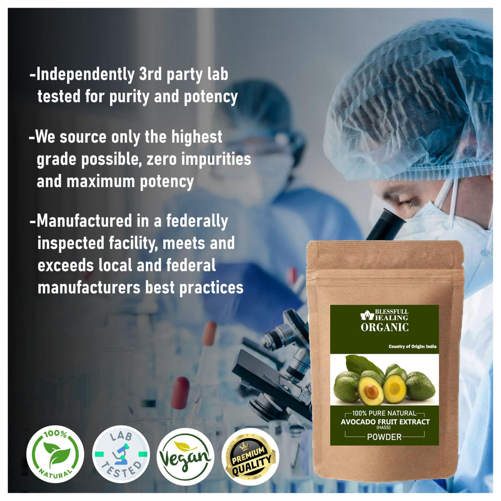 Closeup of avocado fruit extract powder texture for silky blends.