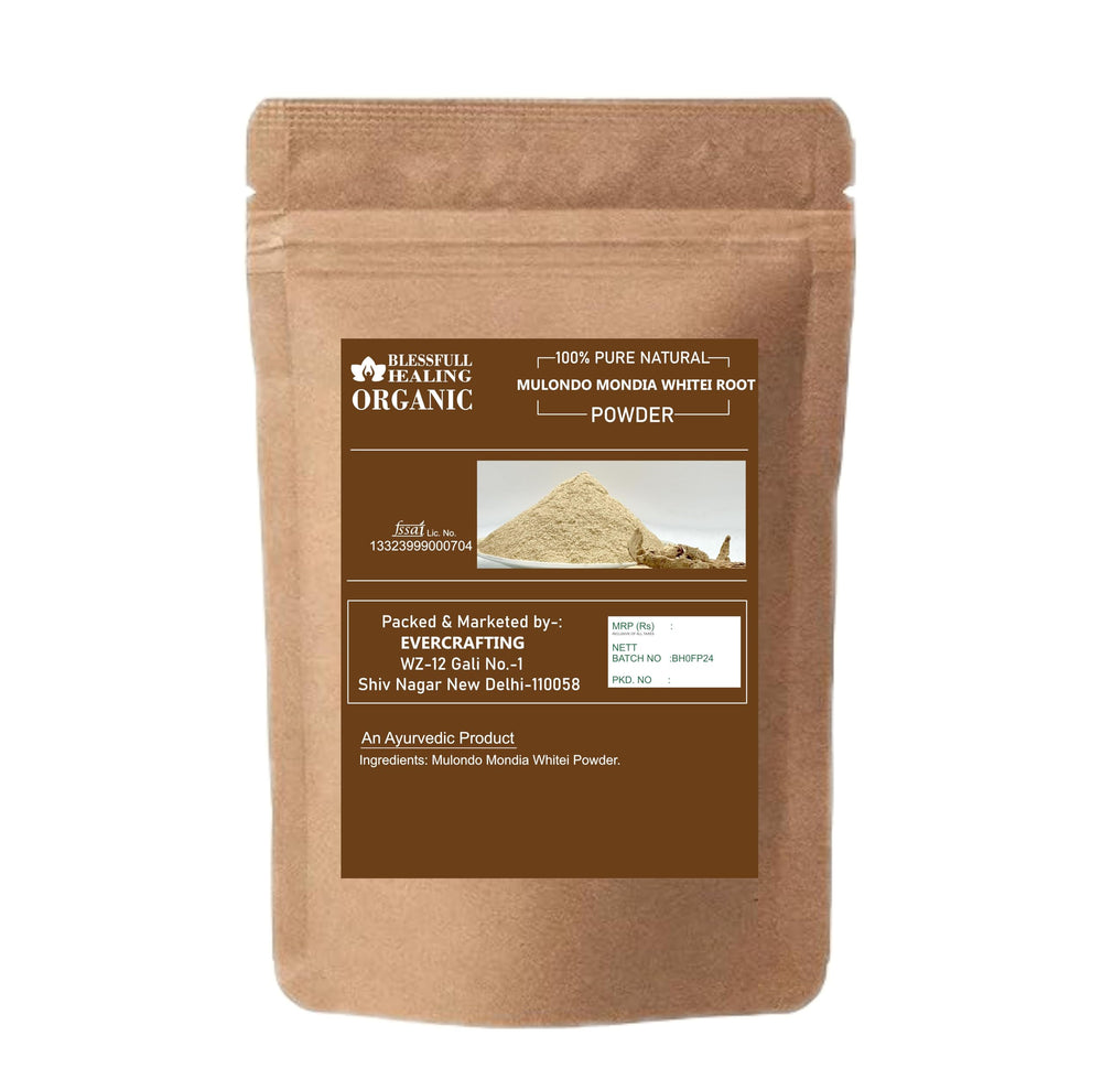 Blessfull Healing Mulondo Mondia Whitei powder being poured for easy mixing.