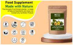 Organic Blessfull Healing jar label on avocado powder, pure and natural.