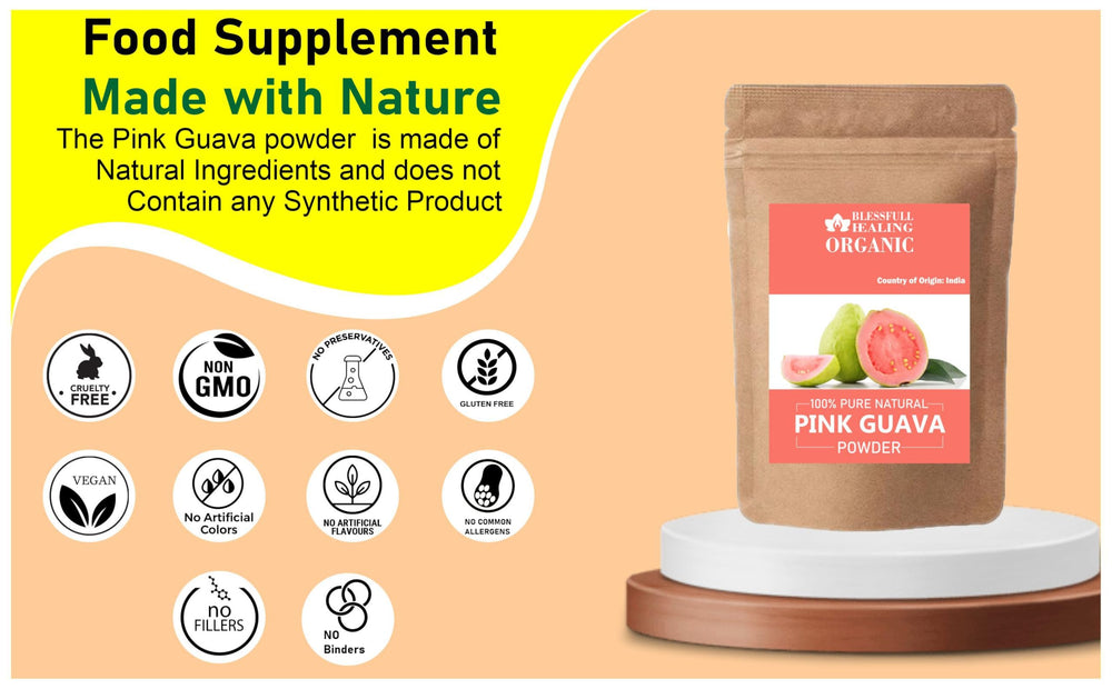 Blessfull Healing pink guava powder bag closeup shows natural color.