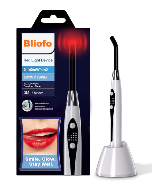Bliofo red light therapy device focused on the face for targeted skin comfort.