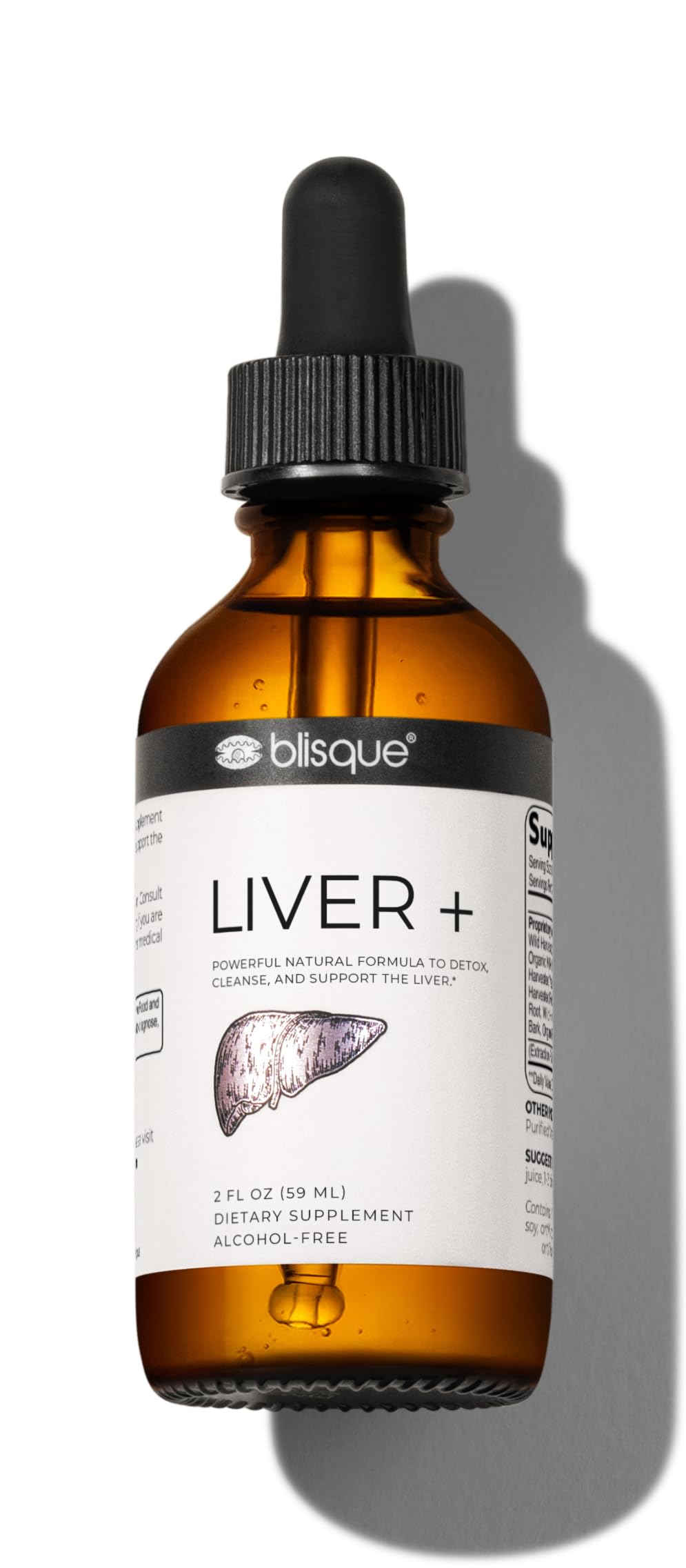 Blisque LIVER+ bottle front view, doctor-approved daily liver support.