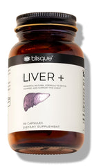 Blisque LIVER+ bottle front view for daily detox support.