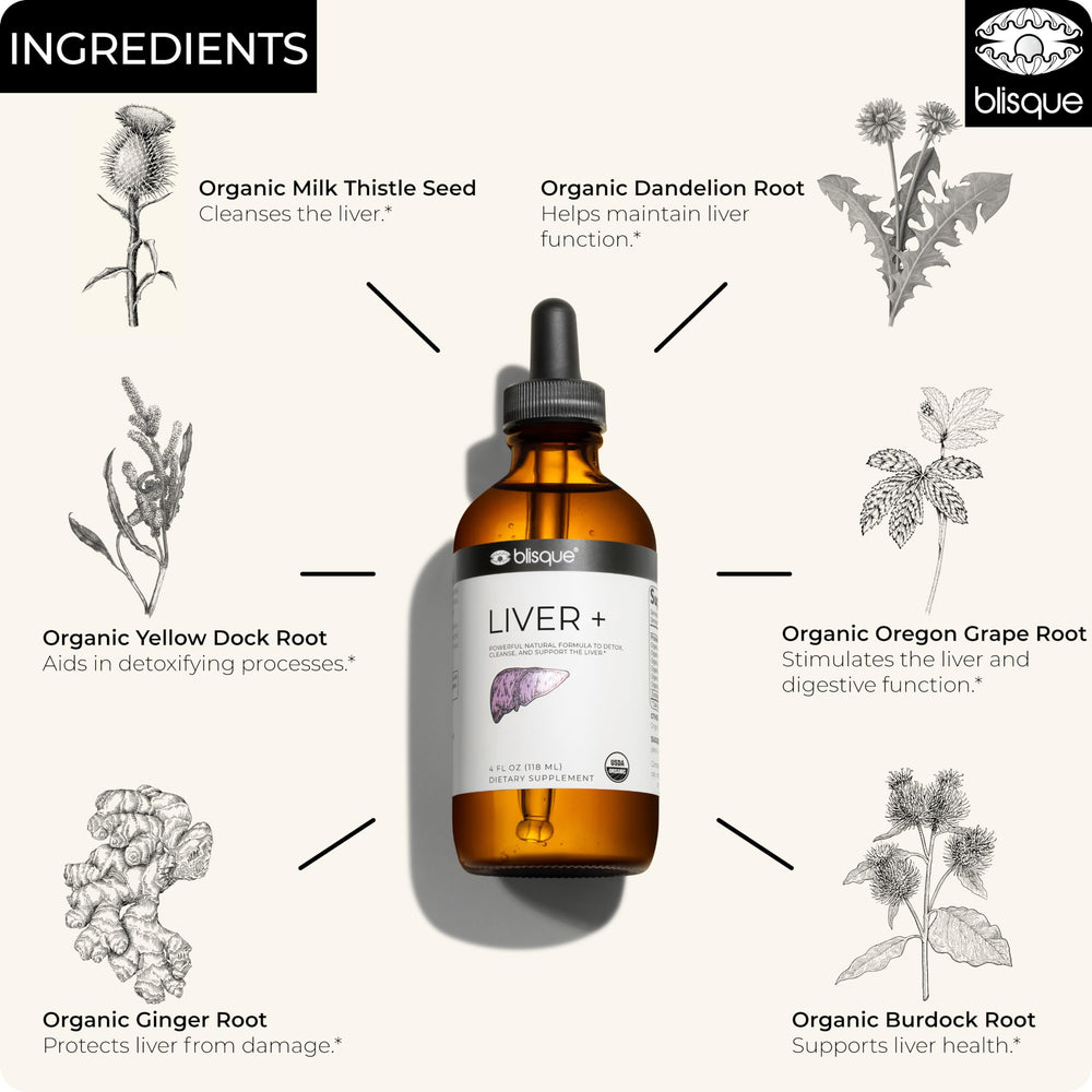 Blisque LIVER+ milk thistle ingredient showcase for herbal support.