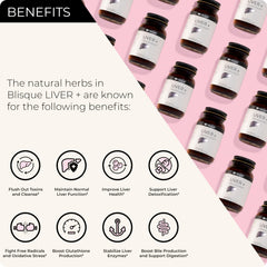 Blisque LIVER+ pills close-up showcasing capsule texture for easy daily intake.