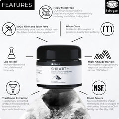Blisque Shilajit Resin amber texture conveys natural purity and mineral richness.