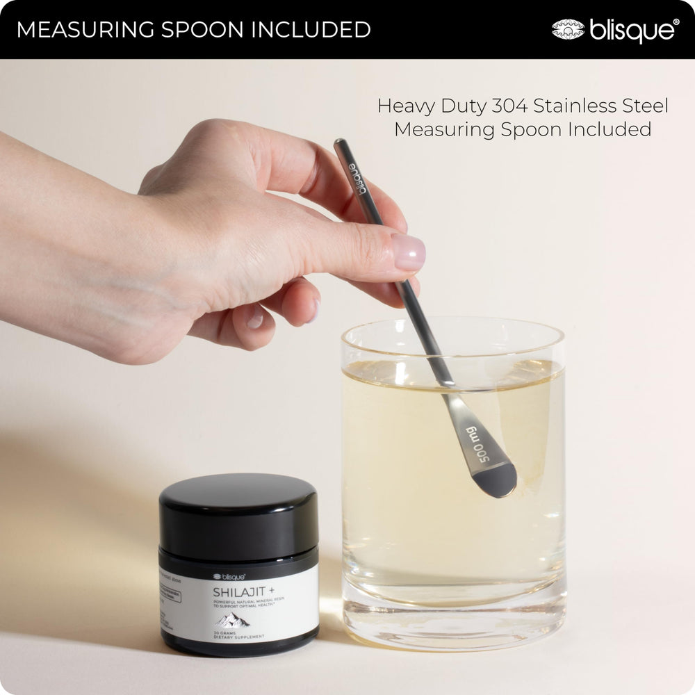 Blisque Shilajit resin closeup reveals mineral texture and vitality potential.