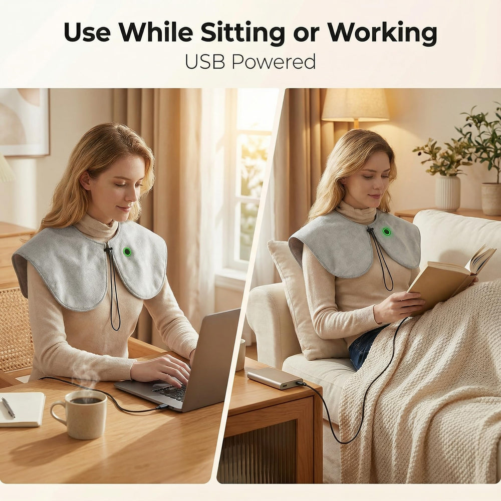 Blixno USB-powered heating wrap connected to power source for flexible use.