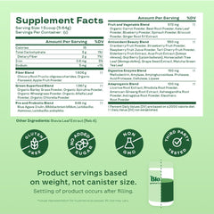 Label shows 30+ ingredients on Bloom Nutrition greens bottle