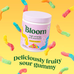 Bloom Nutrition pre-workout powder scoop displayed for easy serving before workouts