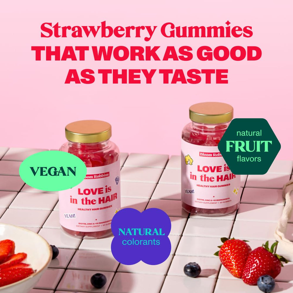 Ingredients chart for Bloom Robbins Hair Gummies highlighting biotin and vitamins