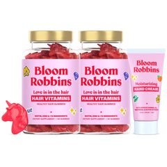 Bloom Robbins Hair Gummies strawberry flavor bottle for daily hair health support
