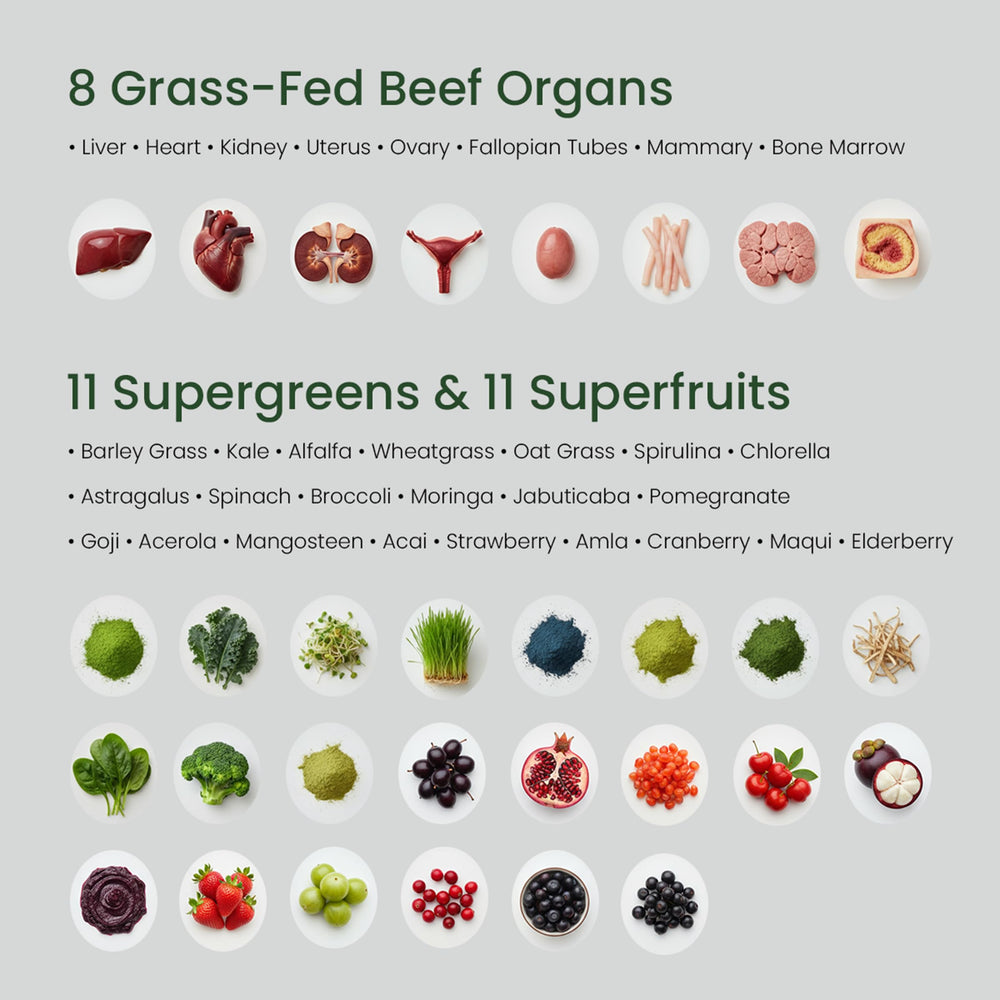 Bloomeo super greens and fruits blend capsules showcase antioxidant-rich formula.