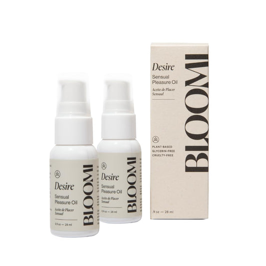 Bloomi Desire Body Oil bottle highlighting fragrance-free, lightweight hydration.