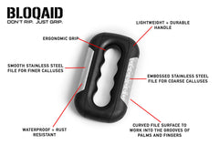 BloQaid Callus Rx ergonomic handle supports comfortable sessions.