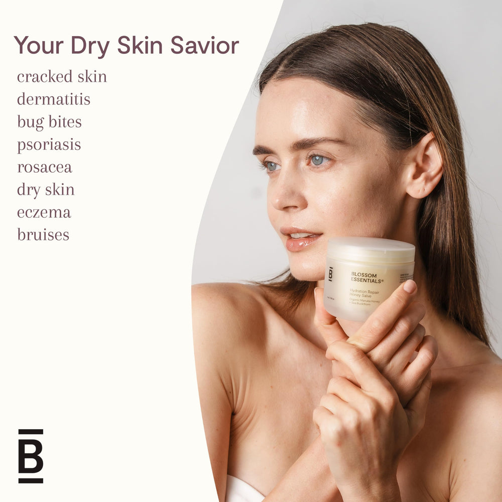 Blossom Essentials Honey Salve texture for easy application on dry, irritated skin.