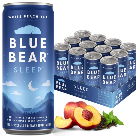 Blue Bear Melatonin Sleep Drink can front, ready to unwind before bedtime