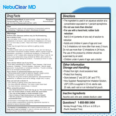 Blue Echo Care NebuClear MD USA-made label emphasizes quality and OTC convenience.