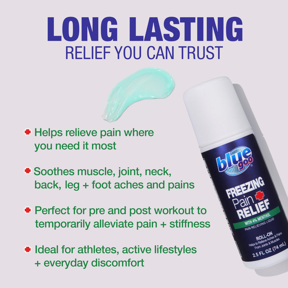 Blue Goo Menthol Roll-On on elbow provides precise application and cooling.