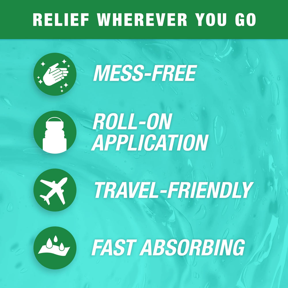 Blue Goo Pain Relieving Menthol Roll-On on shoulder delivering fast, focused cooling.