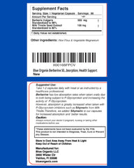 Blue Organix berberine bottle pour demonstrates easy daily dosing for convenient use.