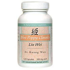 Blue Poppy Liu Wei Di Huang Wan bottle with 120 capsules for convenient daily use