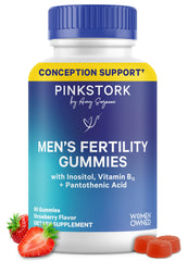 Blue Stork Fertility Gummies bottle for men supporting reproductive wellness.