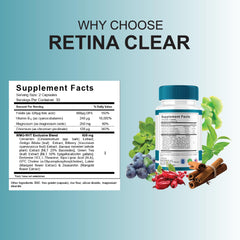Blue Vibe Retina Clear bottle label closeup showing core nutrients