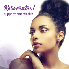 Beautiful Ally Resveratrol bottle beside red wine extract visual emphasize 4:1 ratio.