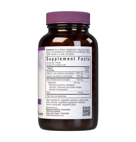 BlueBonnet Buffered Vitamin C caplets closeup highlighting calcium ascorbate.