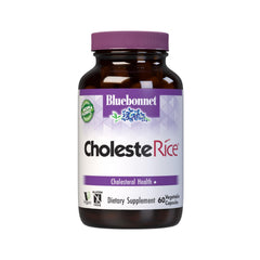 Bluebonnet CholesteRice bottle front highlighting vegan formula for general heart-support nutrition.