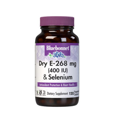 BlueBonnet Dry E-400 IU Plus Selenium bottle shows easy-swallow capsules for daily antioxidant support.