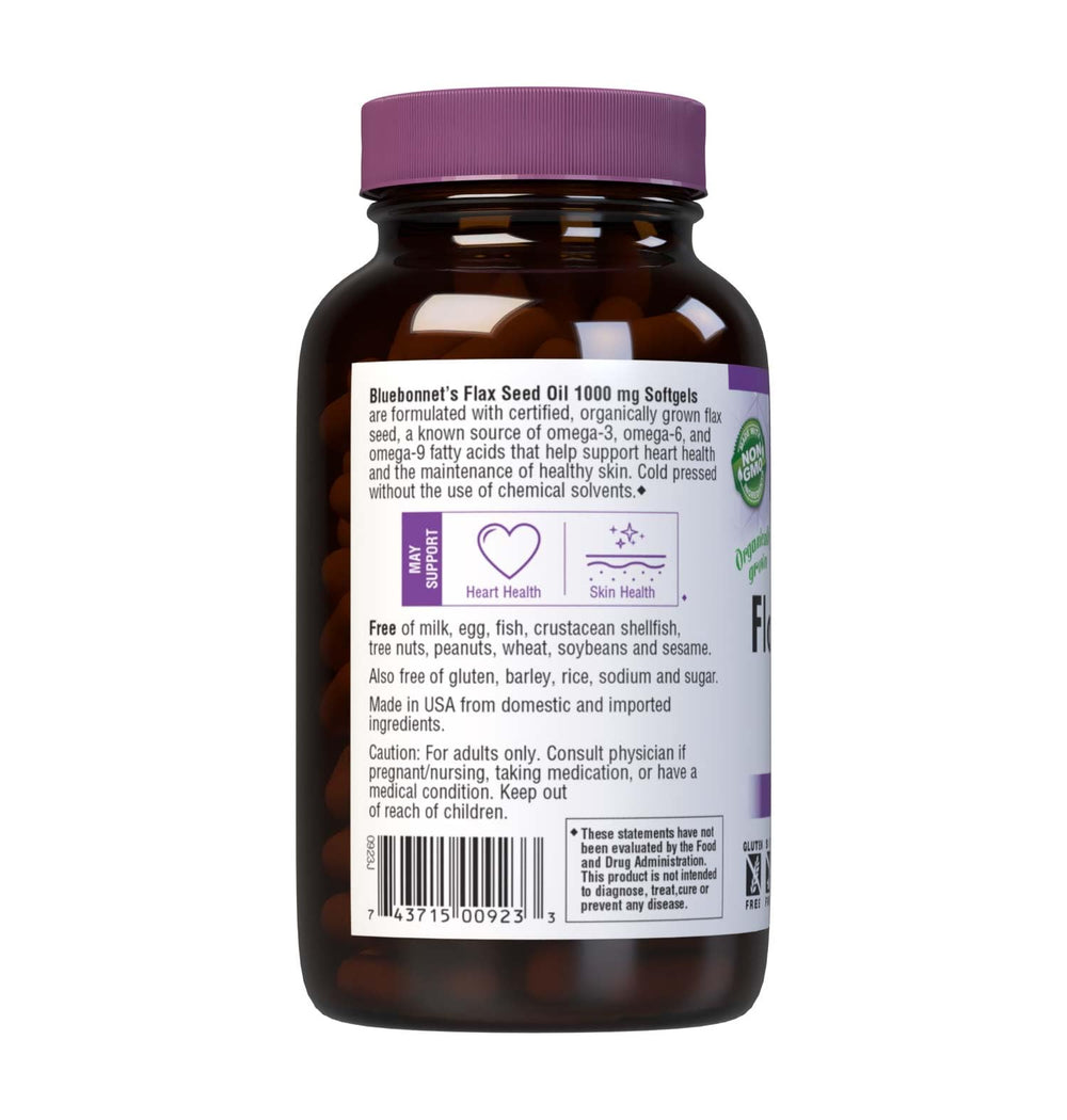 BlueBonnet label close-up, highlighting organic, non-GMO, gluten-free ingredients