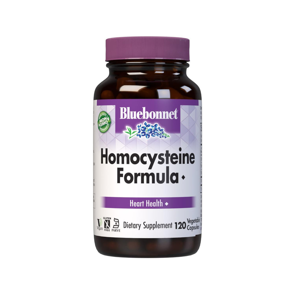 BlueBonnet Homocysteine Formula bottle-front with vegan capsules for daily wellness.
