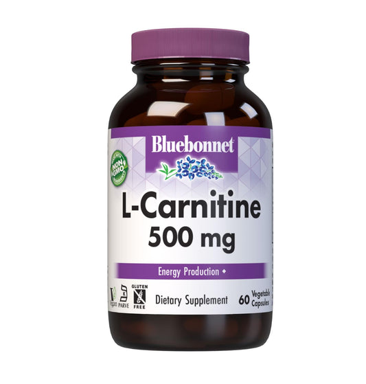 BlueBonnet L-Carnitine 500mg capsules ready for daily energy support.