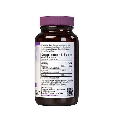 Bluebonnet magnesium-potassium-bromelain capsules closeup for vegan wellness