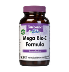 Bluebonnet Mega Bio-C bottle label highlights high-potency vitamin C for immune support.