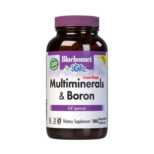 BlueBonnet Multi Minerals bottle close-up showing chelated minerals for daily support.