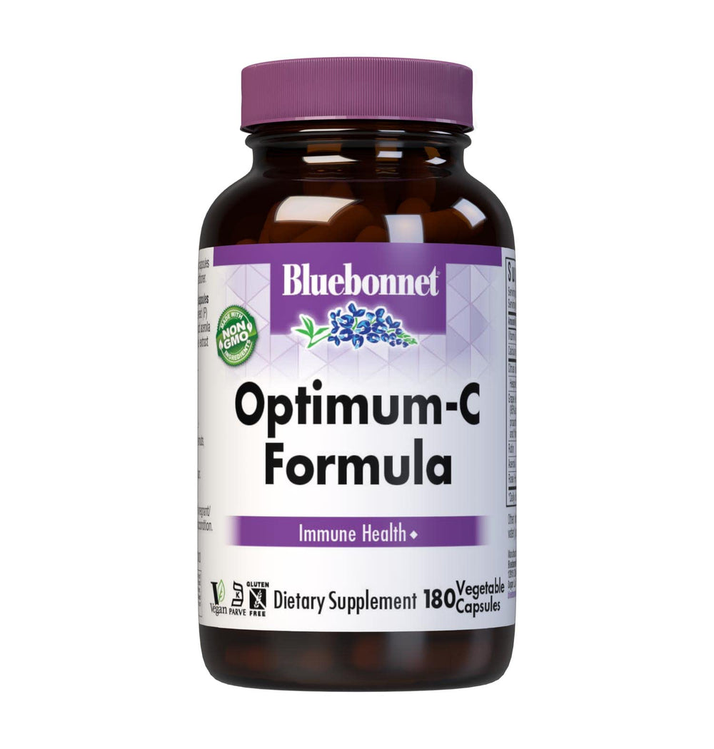 BlueBonnet Optimum C Formula bottle view with 1000 mg Vitamin C capsules for daily immune support.