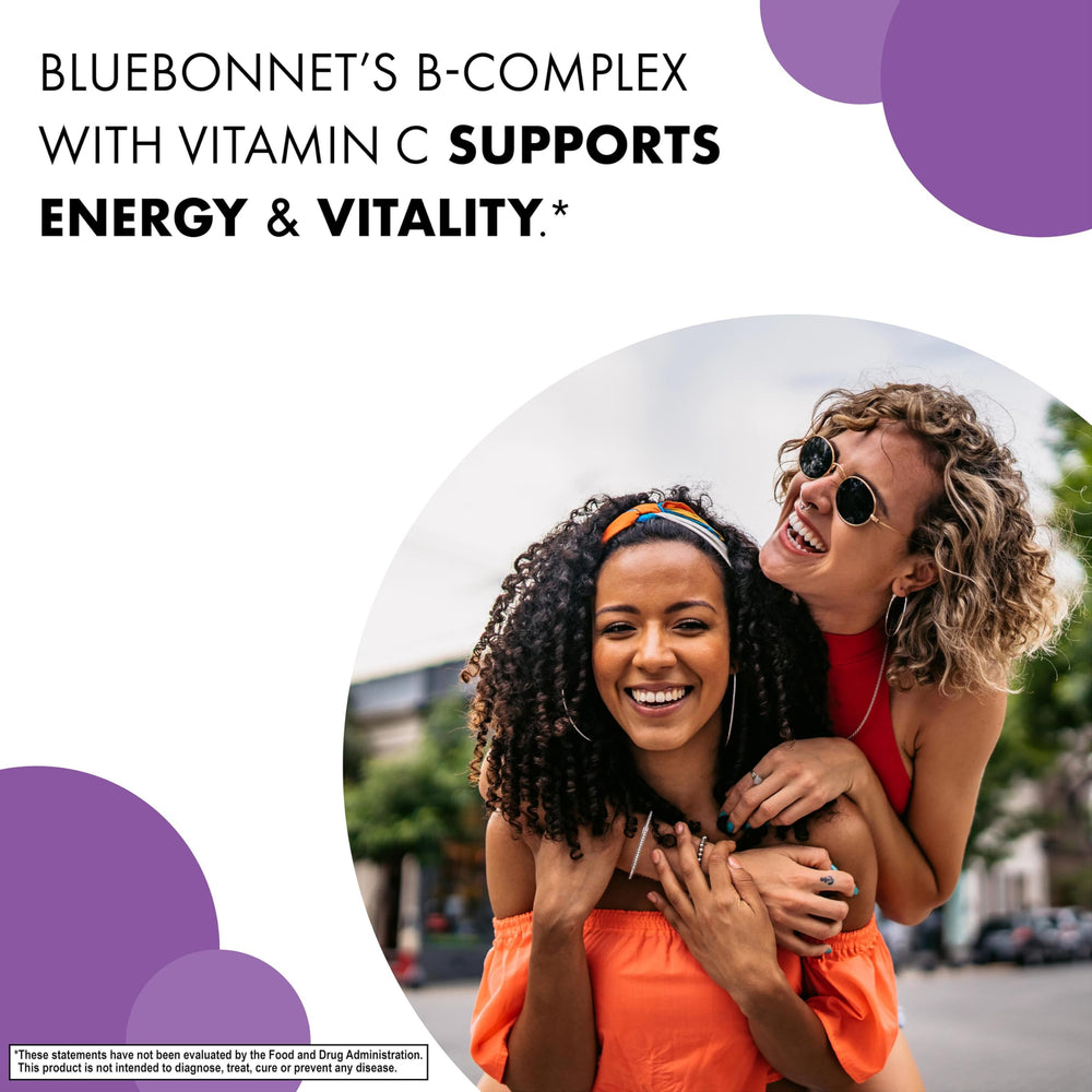 Bluebonnet Stress B-Complex ingredients with vitamin C for metabolism support.