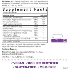 Bluebonnet Targeted Choice Eye Care capsules closeup shows plant-based formula